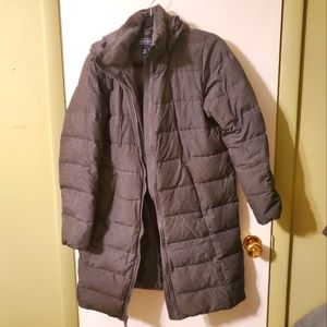Land's End Large Dark Gray Puffer Winter Coat, heavy & warm, zip pockets & hood
